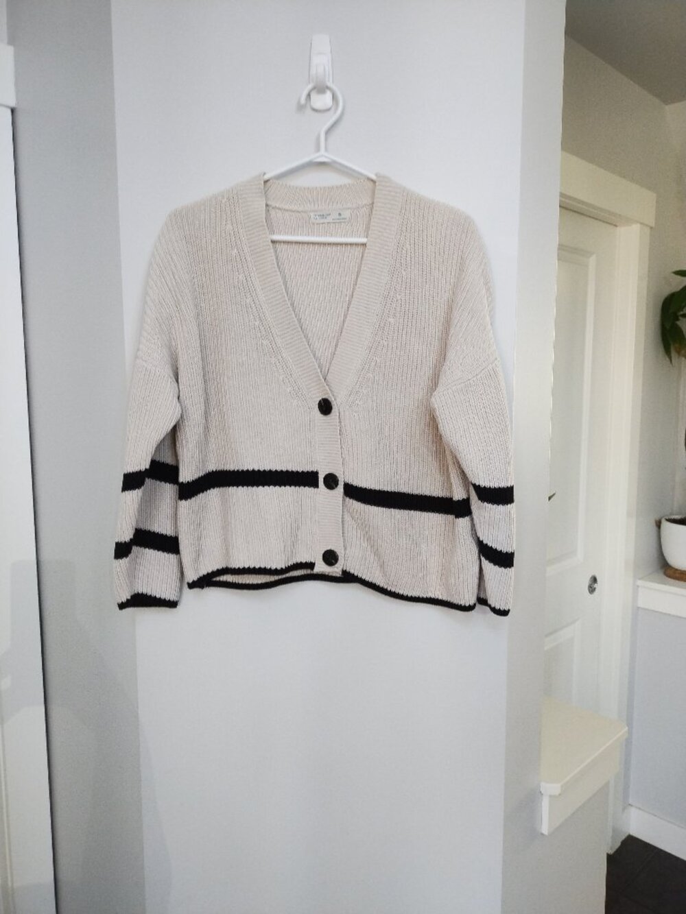 Oversized Cream/Navy Primark 100% cotton v neck button down cardigan